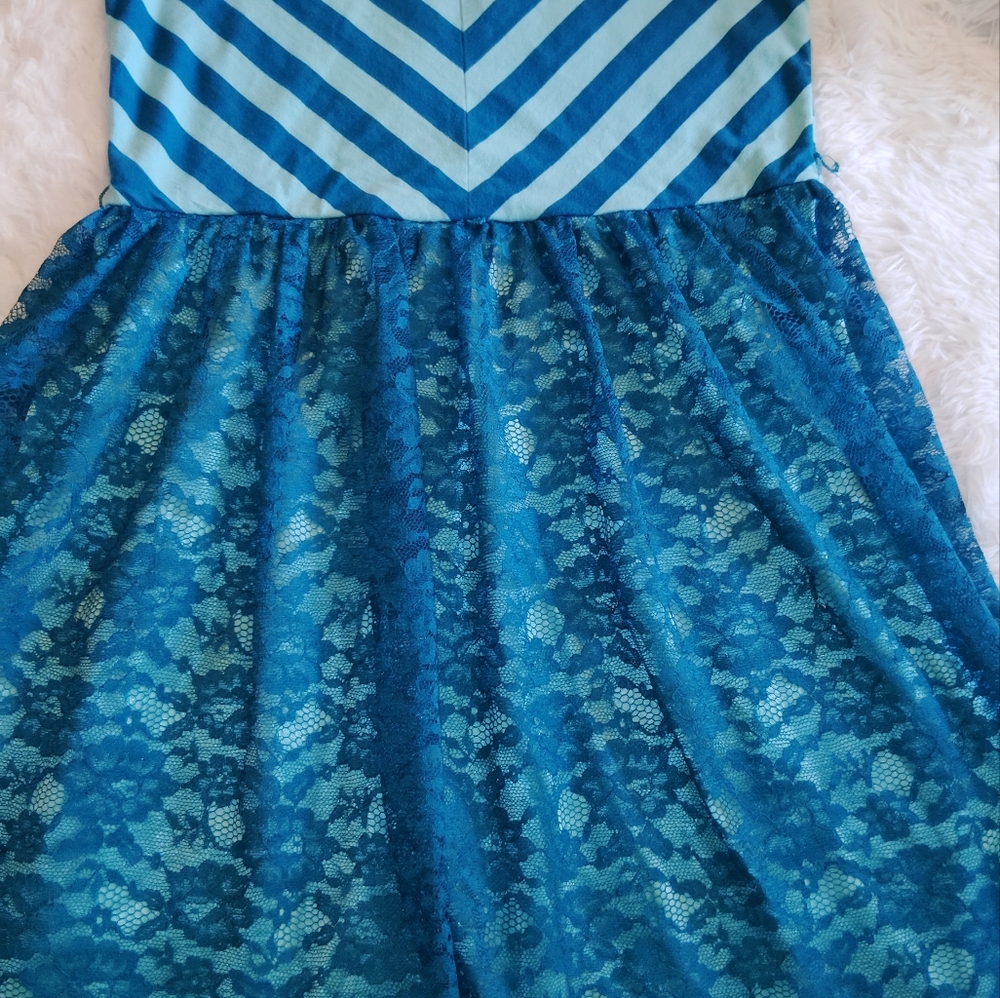 Big Girls Tween Bonnie Jean Sleeveless Strip Lace Knee Length V Neck SZ:14 1/2